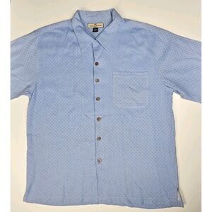 Tommy Bahama Button Up Mens‎ M Blue Silk Embroidered Cafe Paradise Bar Girl Camp